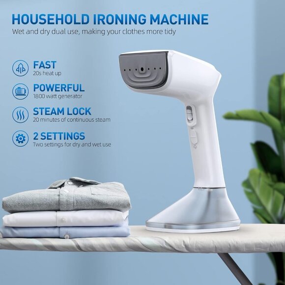 1800W Handheld Steamer for Clothes - Fast Heat-Up, 2 Ironing Modes, White - Picture 3 of 8